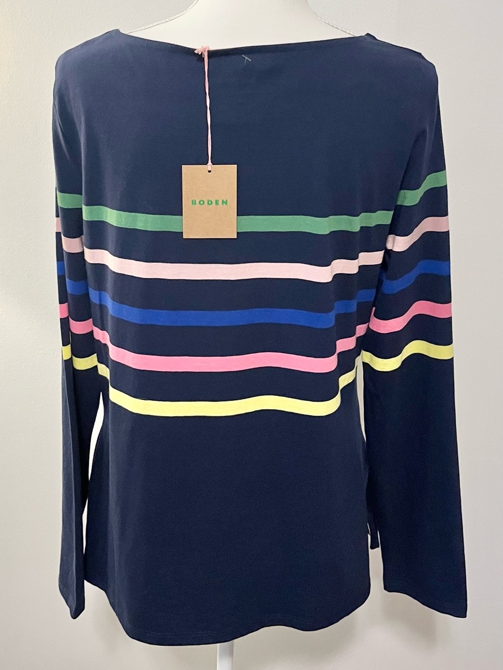 NWT Boden Ella Long Sleeved Navy Top Tee with Multicolored Striping. Size 10 - Picture 7 of 8